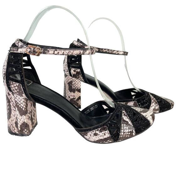 FIDI by Fendi Women's Black Gray Snakeskin Sparkle Chunky Heels Size 6.5 - Picture 1 of 11